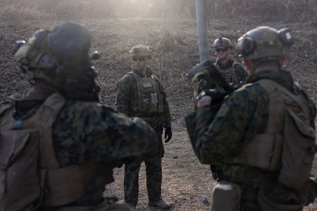 U.S. Marine Corps Sgt. Cody Overacker, center, a rifleman with 2nd Battalion, 7th Marines, forward deployed with 4th Marine Regiment, 3rd Marine Division as part of the Unit Deployment Program, teaches a class on the M3A1 Multi-Role Anti-Armor Anti-Personnel Weapon System during Korea Viper 26.2 at Suesong-ri range in Pohang, South Korea, Feb. 20, 2026. Korea Viper is a recurring exercise series that demonstrates the Republic of Korea and U.S. Marine Corps' ability to respond decisively in the region as a singular, unified force while strengthening relationships and trust between the two allies. Overacker is a native of California. (U.S. Marine Corps photo by Lance Cpl. Tucker Mocan)