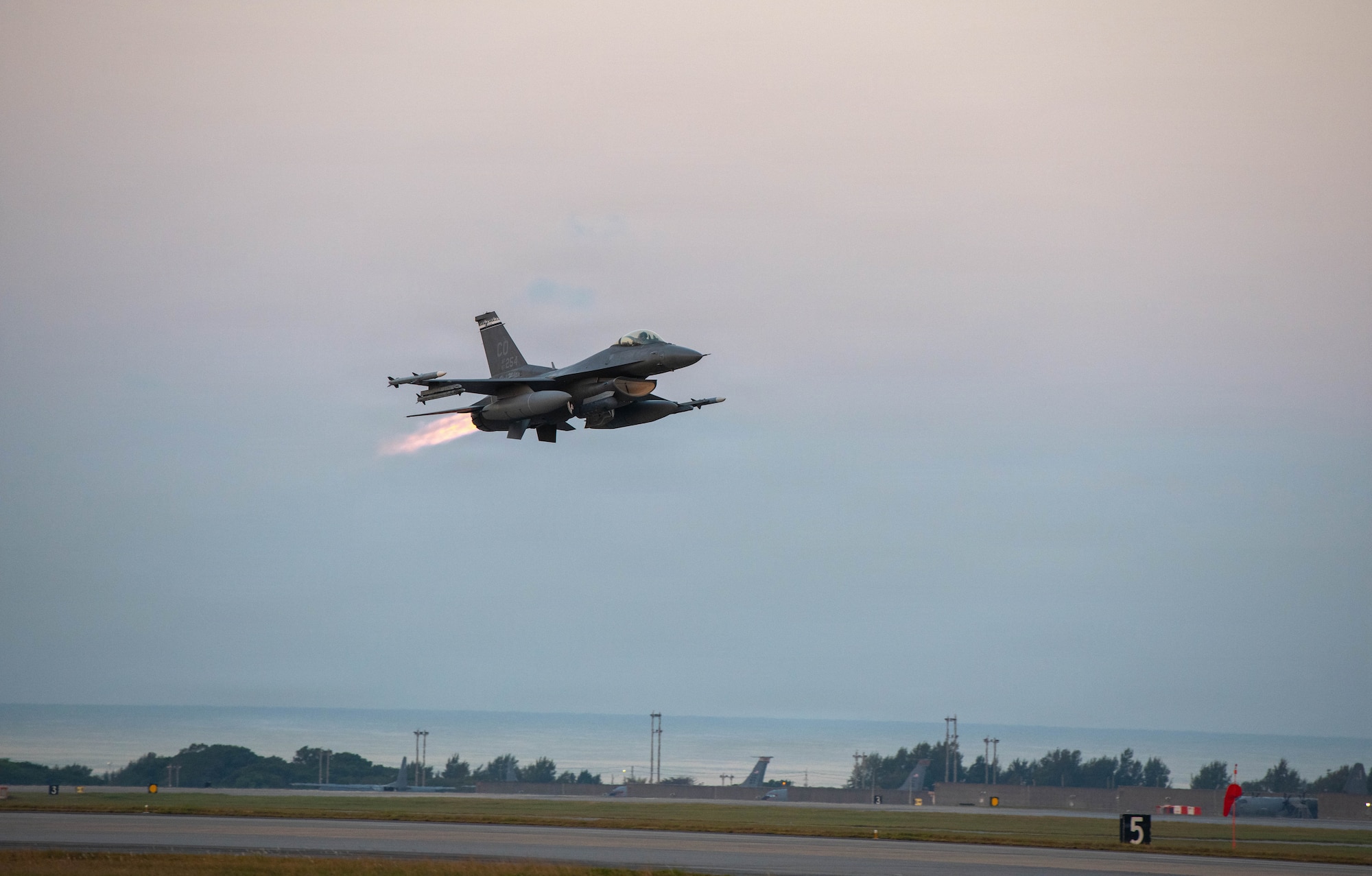 Aircraft takes off.