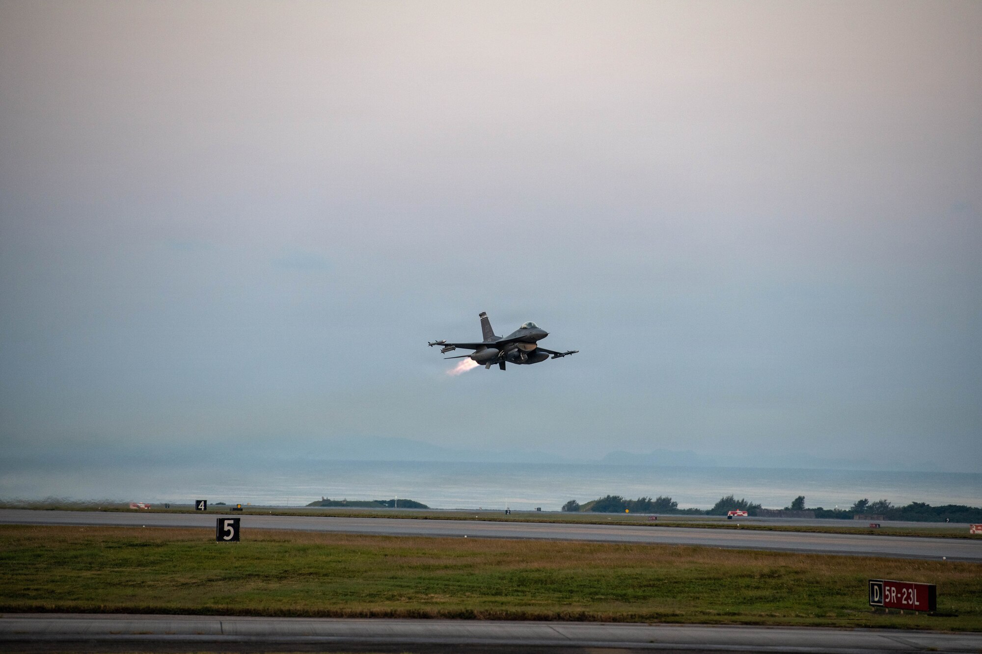 Aircraft takes off.