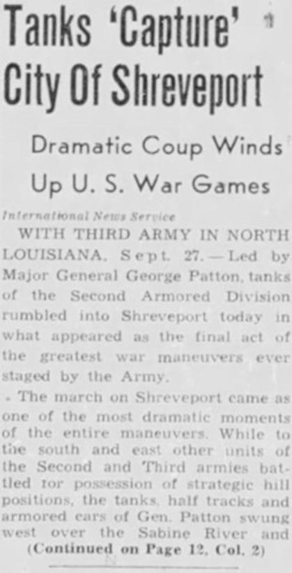 A newspaper clip with the headline "Tanks 'capture' city of Shreveport