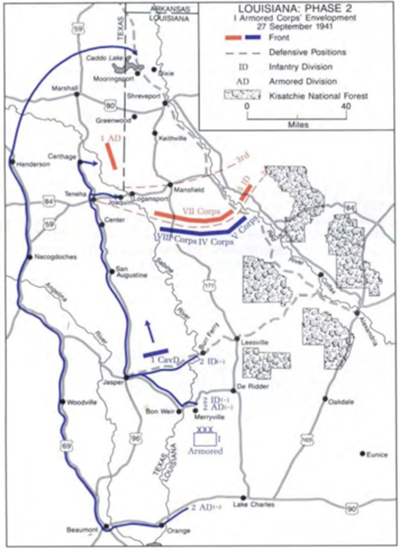 A map of the route the 2nd Armored Division took through Texas