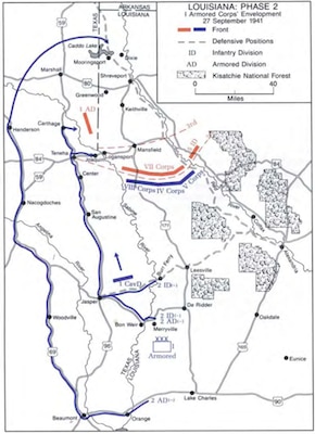 A map of the route the 2nd Armored Division took through Texas