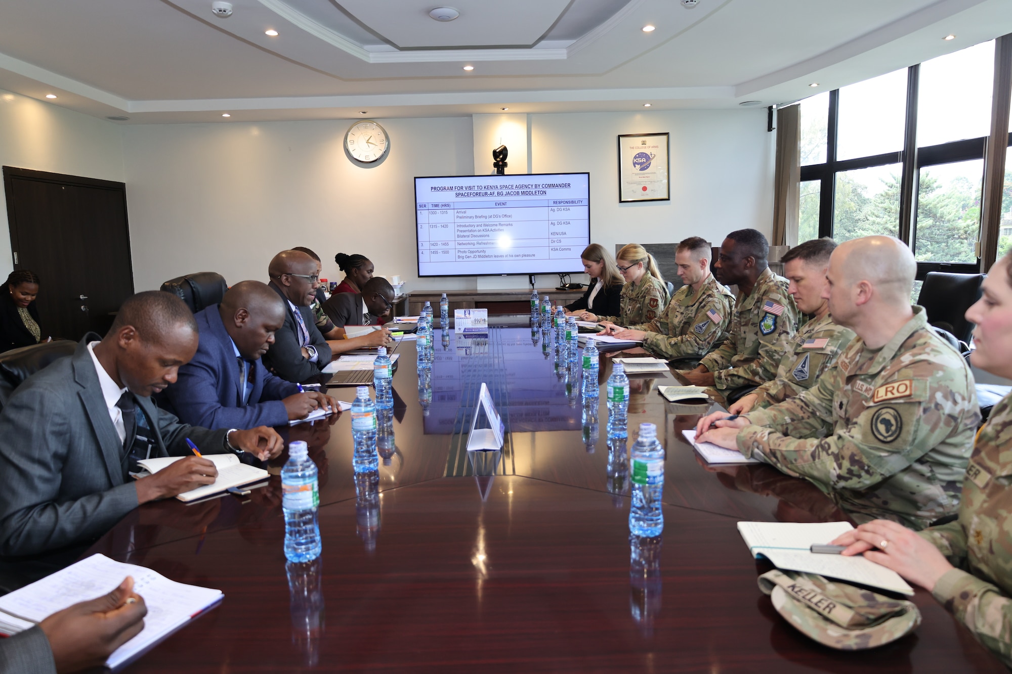 Members of the Kenyan delegation and U.S. military and government officials participate in high-level bilateral discussions