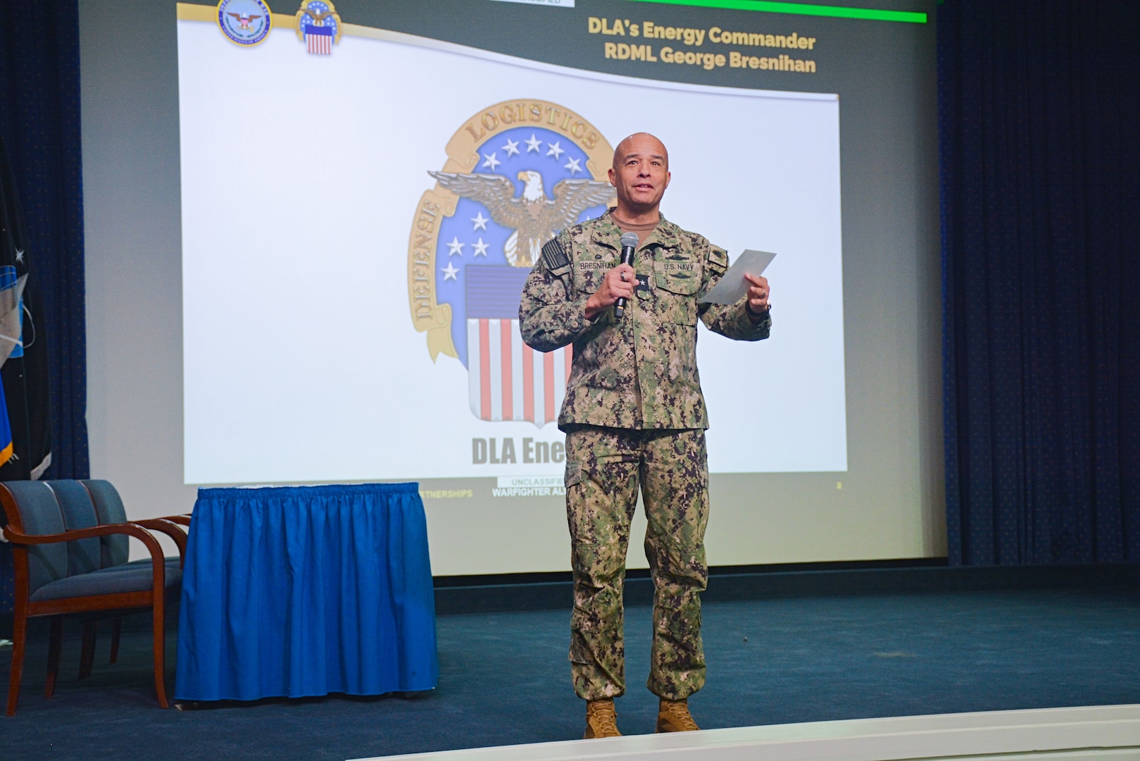 The Defense Logistics Agency Energy commander givers remarks.