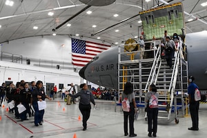 Students touring an aircraft.