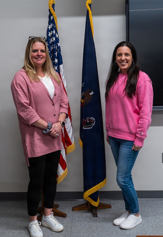 Devan Kramer, left, and Brooke Bowers, both board members of the Fort Indiantown Gap Employee Association pose for a photo March 13, 2026, at Fort Indiantown Gap, Pennsylvania. The Employee Association hosted a “Food for thought” event Feb. 26 at the Keystone Conference Center to raise awareness of the association, which is open state and federal employees at Fort Indiantown Gap. (U.S. Army National Guard photo by Sgt. Tristan Murry)
