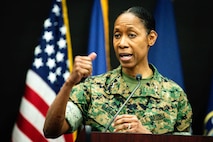 Maj Gen Mahlock speaking at Change of Command Ceremony for BG Lennox.