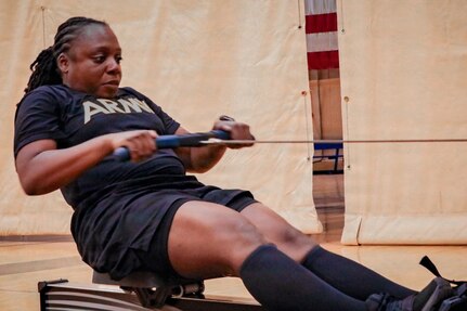 U.S. Army Master Sgt. La Shae Anthony competes during the rowing event at the Army Recovery Care Program’s Army Trials, at Fort Bliss, Texas, Feb. 25 - March 5.