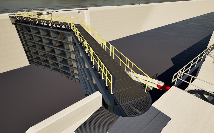 A 3D rendering of miter gates designed by the U.S. Army Corps of Engineers for the McClellan-Kerr Arkansas River Navigation System.