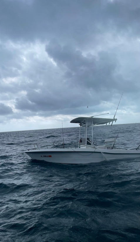 A U.S. Coast Guard Station Miami Beach boat crew arrived on scene with a vessel taking on water near Virginia Key, Florida, March 13, 2026. The boat crew transported the three individuals to Crandon Park Marina with no injuries reported. (U.S. Coast Guard courtesy photo)