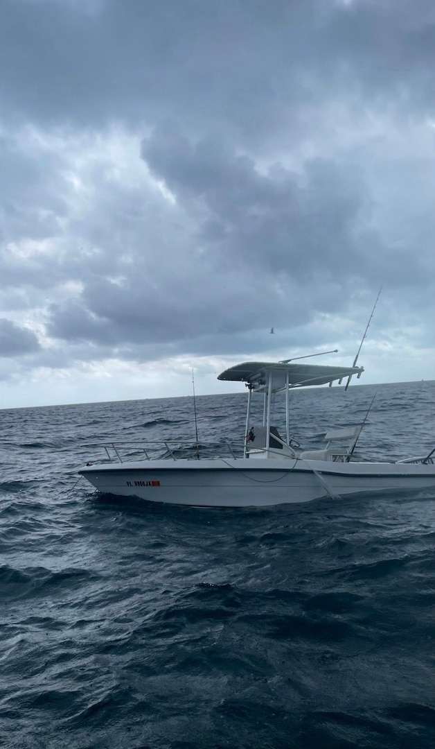 A U.S. Coast Guard Station Miami Beach boat crew arrived on scene with a vessel taking on water near Virginia Key, Florida, March 13, 2026. The boat crew transported the three individuals to Crandon Park Marina with no injuries reported. (U.S. Coast Guard courtesy photo)
