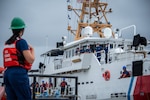 U.S. Coast Guardsmen assigned to the fast response cutter USCGC William Hart (WPC 1134) approach the pier while mooring up on Coast Guard Base Honolulu March 15, 2026. While deployed in support of Operation Blue Pacific, the crew worked alongside Pacific Island partners to bolster maritime security and sovereignty, countering illicit maritime activities and transnational criminal organizations. (U.S. Coast Guard photo by Chief Petty Officer Corinne Zilnicki)
