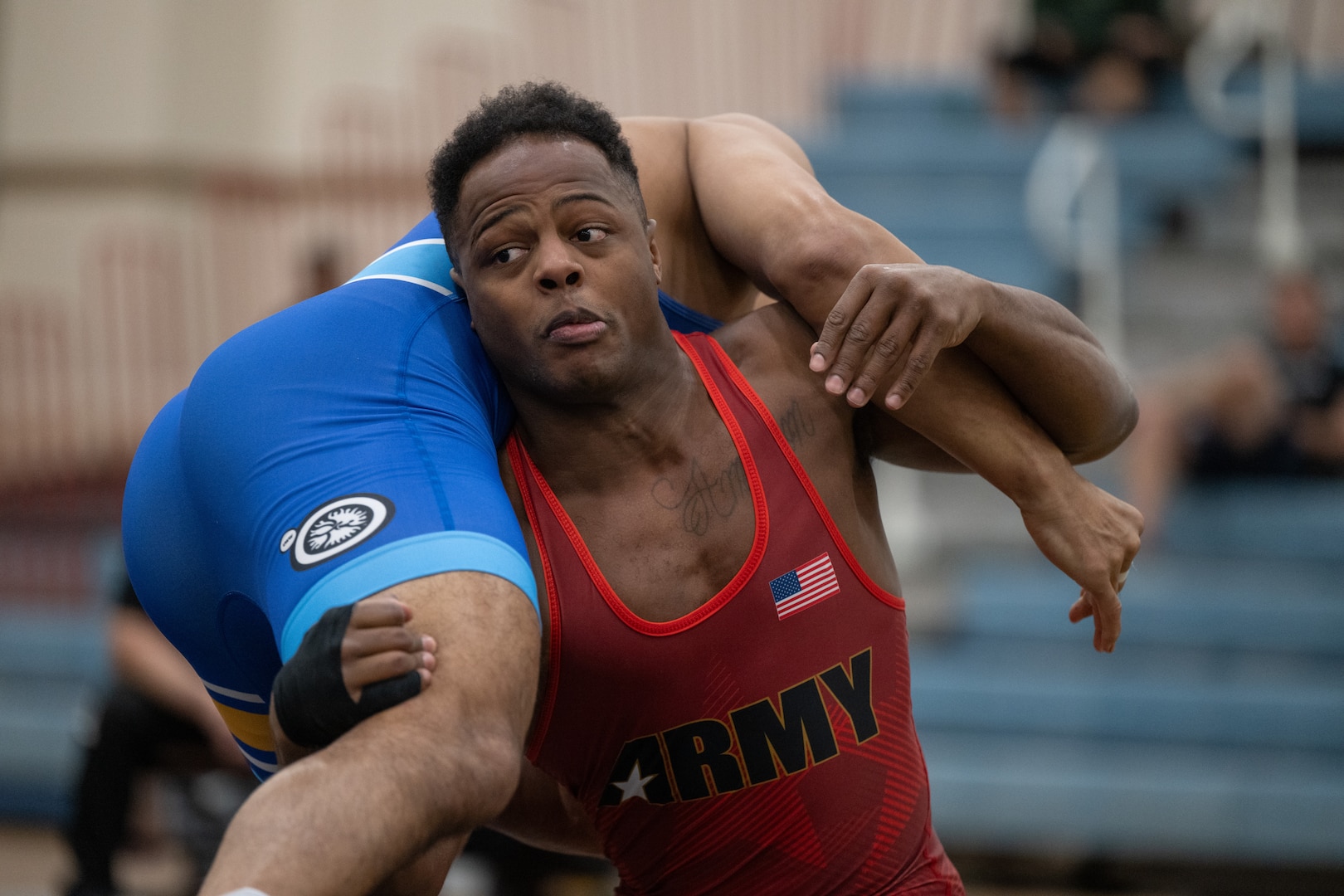 Service members participate in the Armed Forces Sports Men’s and Women’s Wrestling Championships at the Mitchell W. Stout Physical Fitness Center on Fort Bliss, Texas, March 15, 2026. Service members compete in Greco-Roman and freestyle wrestling for championship honors while representing their respective services.