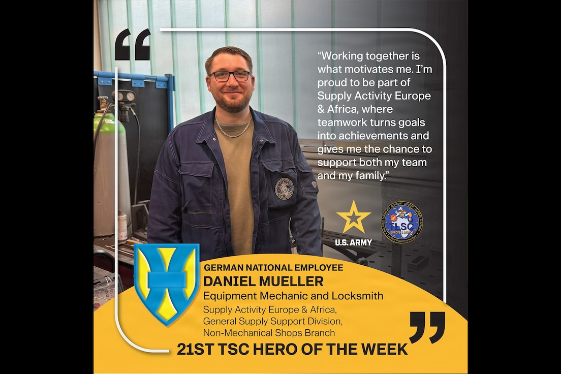 Meet German National Employee Daniel Mueller, an equipment mechanic and locksmith in the Supply Activity Europe & Africa, General Supply Support Division, Non-Mechanical Shops Branch. Mueller is efficient, reliable, and highly experienced in metalwork.