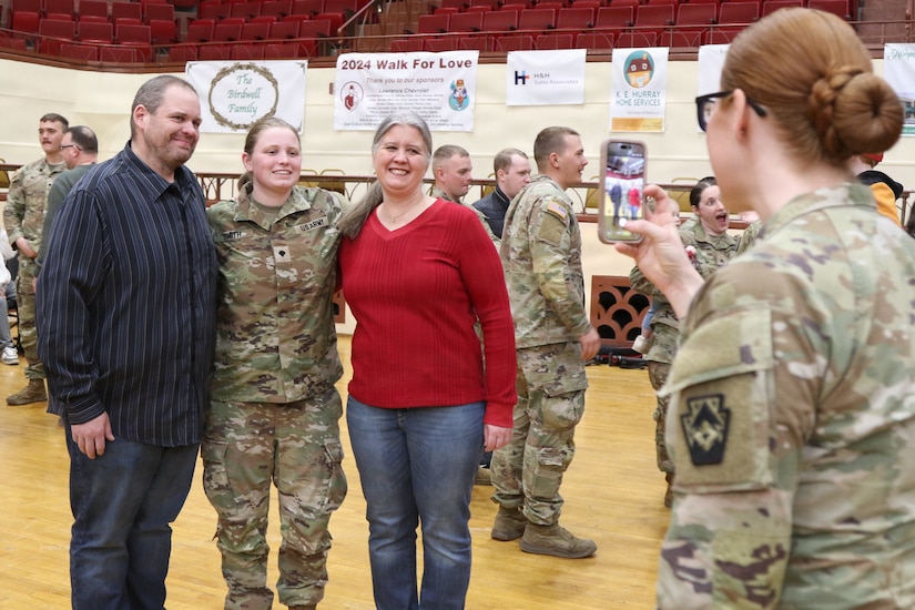 U.S. Soldiers with the 131st Transportation Company, 228th Motor Transportation Battalion, 213th Regional Support Group, Pennsylvania National Guard are honored at a deployment ceremony at the Zembo Shrine, Harrisburg, Pennsylvania, March 14, 2026. Approximately 150 Soldiers are preparing for a year-long deployment to Europe in support of Operation Atlantic Resolve where they will transport critical equipment and supplies throughout the U.S. Army Europe and Africa area of operation. (U.S. Army National Guard photo by Staff Sgt. Vail Forbeck)