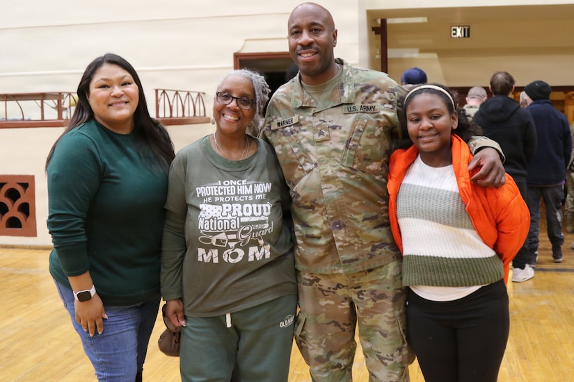 U.S. Soldiers with the 131st Transportation Company, 228th Motor Transportation Battalion, 213th Regional Support Group, Pennsylvania National Guard are honored at a deployment ceremony at the Zembo Shrine, Harrisburg, Pennsylvania, March 14, 2026. Approximately 150 Soldiers are preparing for a year-long deployment to Europe in support of Operation Atlantic Resolve where they will transport critical equipment and supplies throughout the U.S. Army Europe and Africa area of operation. (U.S. Army National Guard photo by Staff Sgt. Vail Forbeck)