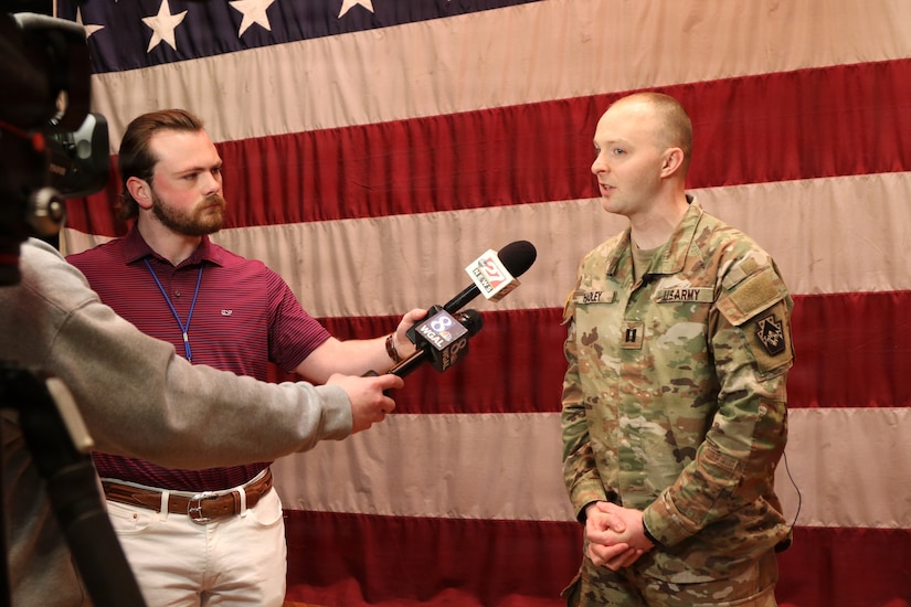 U.S. Soldiers with the 131st Transportation Company, 228th Motor Transportation Battalion, 213th Regional Support Group, Pennsylvania National Guard are honored at a deployment ceremony at the Zembo Shrine, Harrisburg, Pennsylvania, March 14, 2026. Approximately 150 Soldiers are preparing for a year-long deployment to Europe in support of Operation Atlantic Resolve where they will transport critical equipment and supplies throughout the U.S. Army Europe and Africa area of operation. (U.S. Army National Guard photo by Staff Sgt. Vail Forbeck)