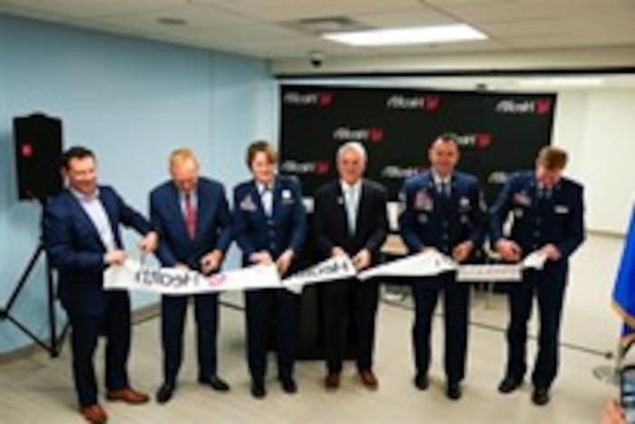 From left: Brig. Gen. Robert Bogart, commander of the 711th Human Performance Wing; Chief Master Sgt. James Woods, medical enlisted force and enlisted corps chief, Office of the Surgeon General; Brad Wenstrup, former U.S. Rep. of Ohio; Col. Valerie Sams, director of the Center for Sustainment of Trauma and Readiness Skills (C-STARS) Cincinnati, U.S. Air Force, and trauma surgeon at University of Cincinnati (UC) Medical Center; Dr. Greg Postel, dean of the UC College of Medicine; and Cory Shaw, president and CEO of UC Health, cut the ribbon during an opening ceremony for the expanded C-STARS Cincinnati DARRIO Simulation Center at UC Medical Center in Cincinnati, Ohio, March 11, 2026. C-STARS Cincinnati is a joint program between UC Health and the U.S. Air Force that provides advanced trauma and critical care training for military medical personnel. The program’s new simulation center represented the next generation of military trauma training, medical readiness, response and research capabilities. (U.S. Air Force photo by Ryan Law)
