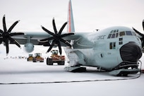 A LC-130 Hercules from the 109th Airlift Wing is loaded with cargo at Williams Field, Antarctica, Dec. 22, 2025.
