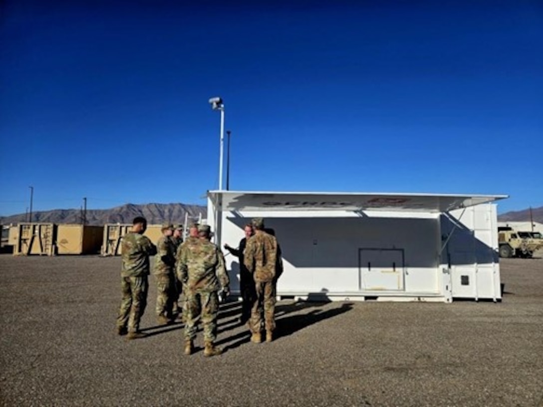 Soldiers receive training on the operation of the hydrogen nanogrid at the Innovations Lab on Fort Bliss, Texas.