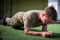 U.S. Army Spc. Matthew Powell, 1st Squadron, 221st Cavalry Regiment, performs the plank portion of the Army Fitness Test during the Best Warrior Competition at the Harry Reid Readiness Center in Reno-Stead, Mar. 13, 2026. After earning the title of Nevada’s Best Warrior in the Soldier category, Powell will represent the Nevada National Guard this April in New Mexico at the regional Best Warrior Competition against top competitors from several other states. (U.S. Army National Guard photo by Spc. Blanca Sosa)