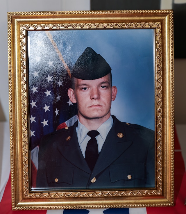 Spc. Benjamin Kash’s U.S. Army basic training photo was displayed at the Waltonville, Illinois, Veterans of Foreign Wars Post 9153 March 14 for the Spc. Benjamin Kash Remembrance gathering.