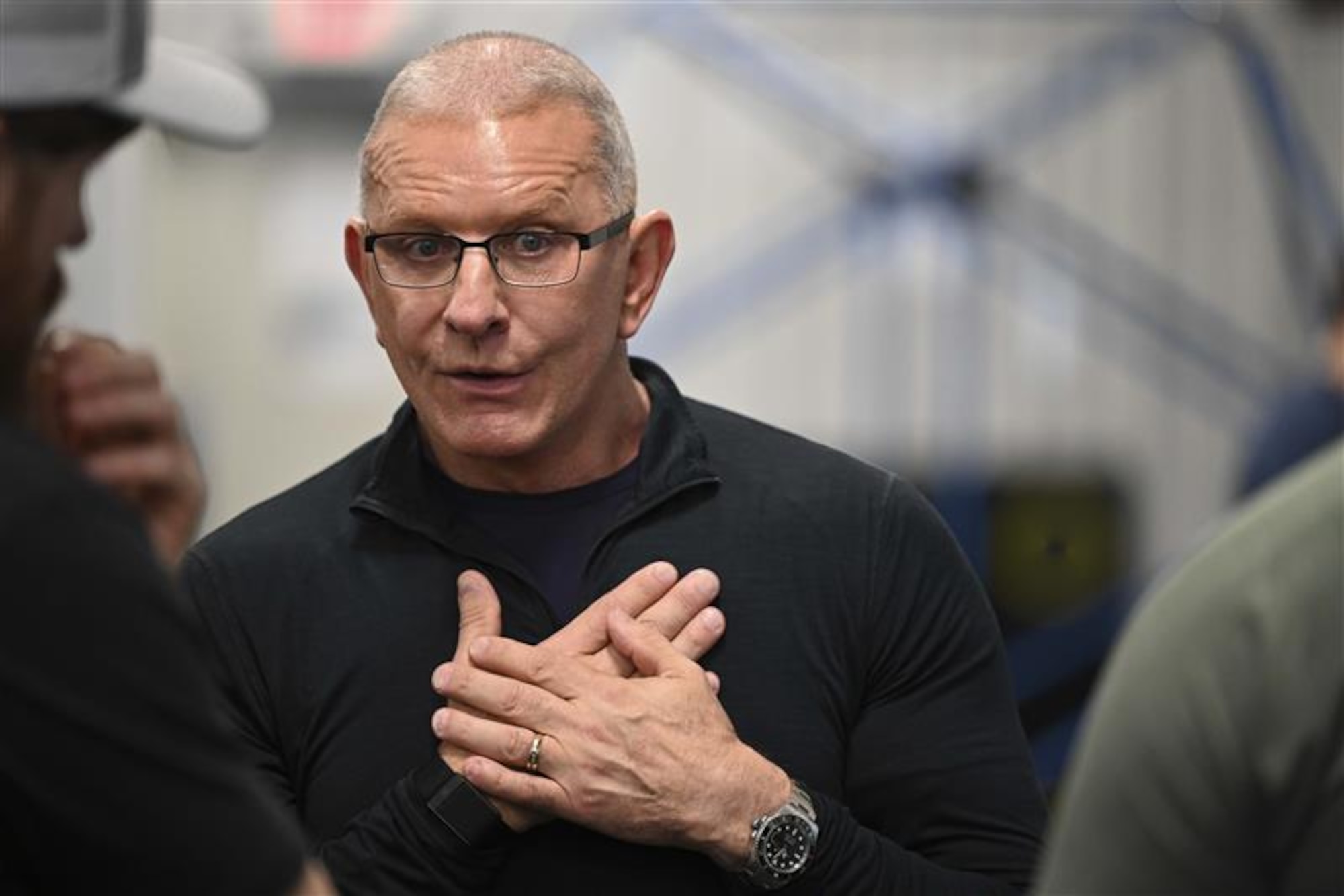 Chef Robert Irvine, Robert Irvine Foundation founder, speaks about healthy nutrition options in the Craft Gym at Columbus Air Force Base, Mississippi, Feb. 27, 2026.