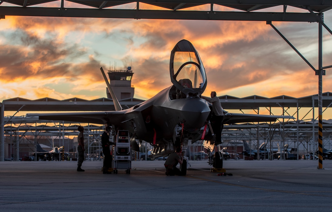 63rd Aircraft Maintenance Unit maintainers oversee maintenance on an  F-35A Lightning II after landing January 7, 2020 at Luke Air Force Base, Ariz.