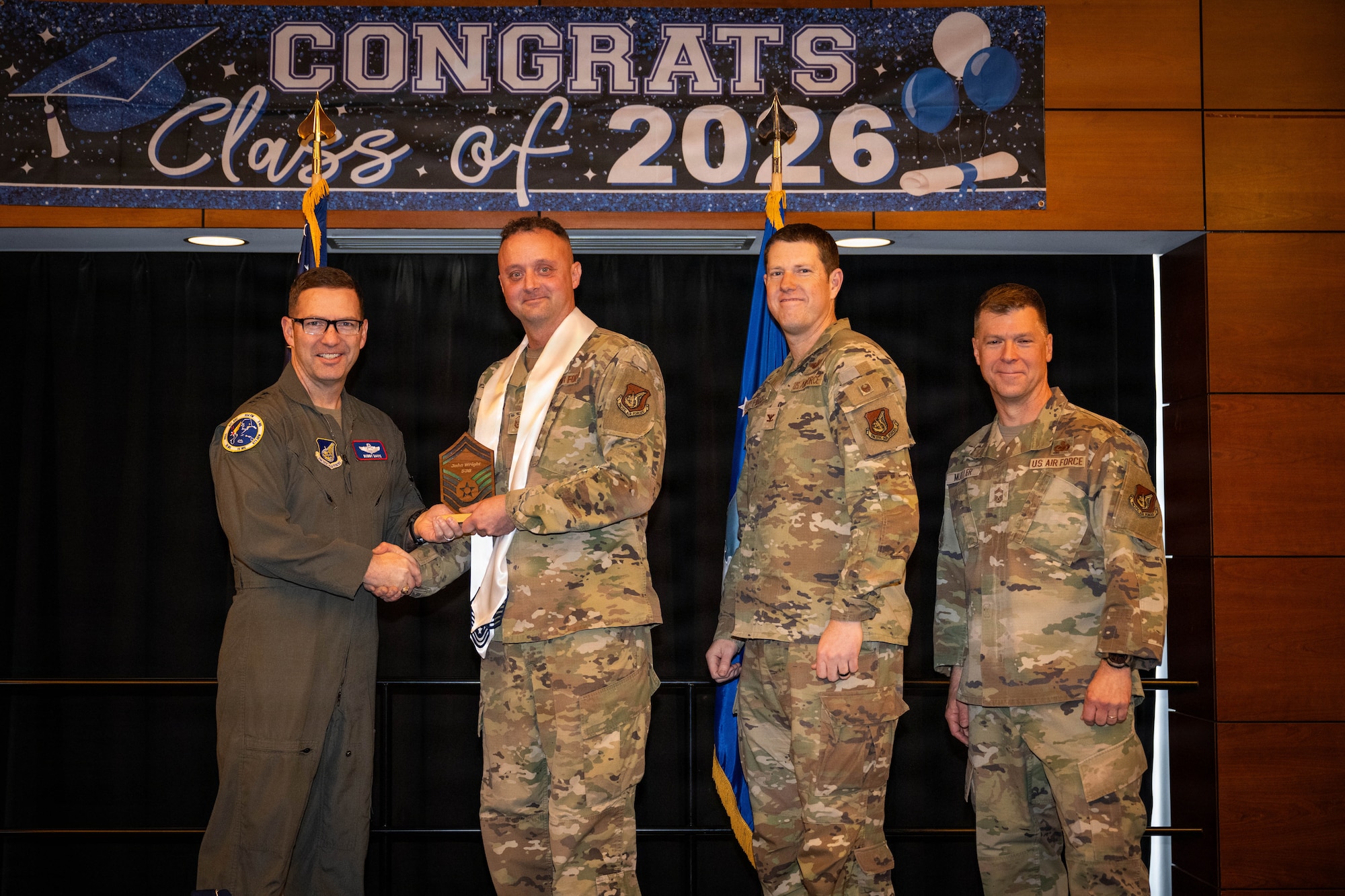 U.S. Air Force master sergeants from across Joint Base Elmendorf-Richardson, Alaska participate in the Senior Master Sergeant Promotion Release ceremony at JBER, Alaska, March 12, 2026.