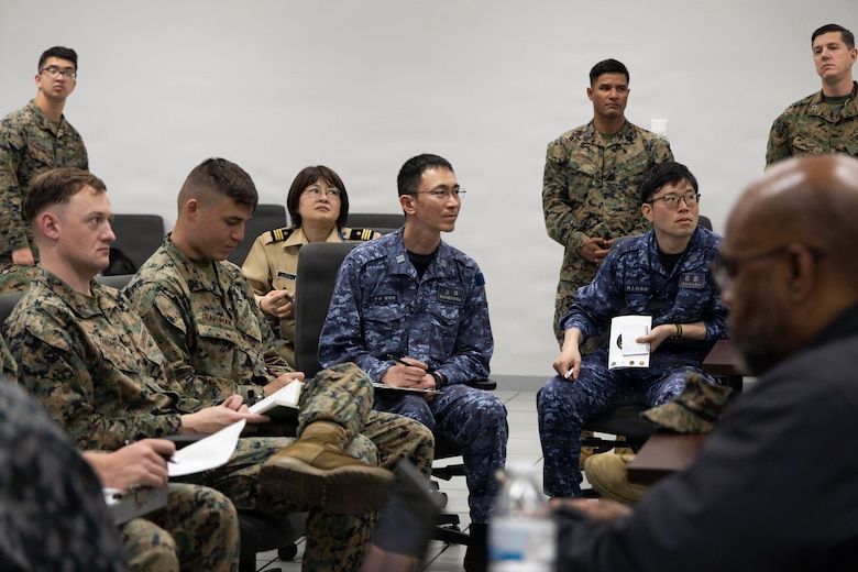 U.S. service members and members of Japan Self-Defense Force attend a planning conference on Marine Corps Air Station Iwakuni, Yamaguchi, Japan, March 12, 2026. U.S. service members and members of JSDF attended a two-day planning conference, further strengthening U.S.-Japan bilateral cooperation and friendship. (U.S. Marine Corps photo by Cpl. Cecilia Campbell)
