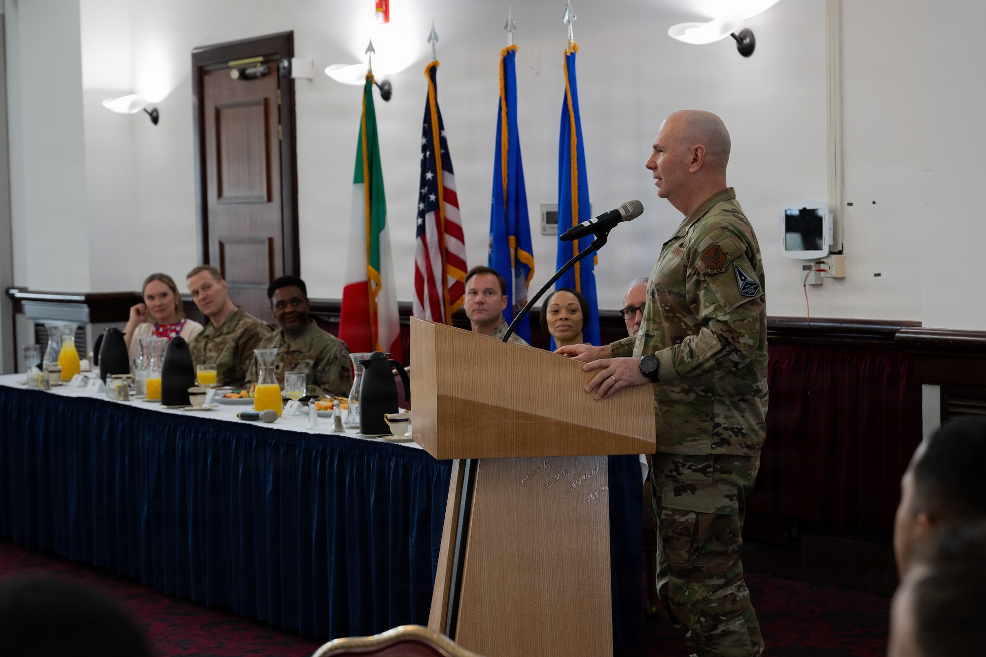 An Airman gives a speech.