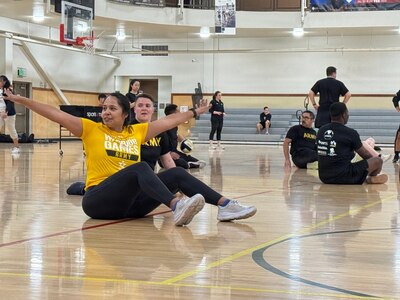 U.S. Army Staff Sgt. Mercedes Rangel competes during the sitting volleyball event at the Army Recovery Care Program’s Army Trials, at Fort Bliss, Texas, Feb. 25 - March 5.