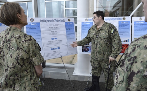 There were 15 participants – including Hospital Corpsman 3rd Class Nicholas Metaxas from Perioperative APU, on behalf of team members/project lead Annette Elmore and Robyn Hopper-Burrell, who presented ‘Ready Reliable Care: An Anesthesia Technician Initiative,’ at the annual Naval Hospital Bremerton Continuous Process Improvement Fair held March 12, 2026. Mission readiness support, environmental stewardship, patient-care improvement and more were on display at the fair which provided staff members the opportunity to share valuable input and ideas to improve current processes not only at NHB but throughout the Military Health System (Official Navy photo by Douglas H Stutz, NHB/NMRTC Bremerton public affairs officer).