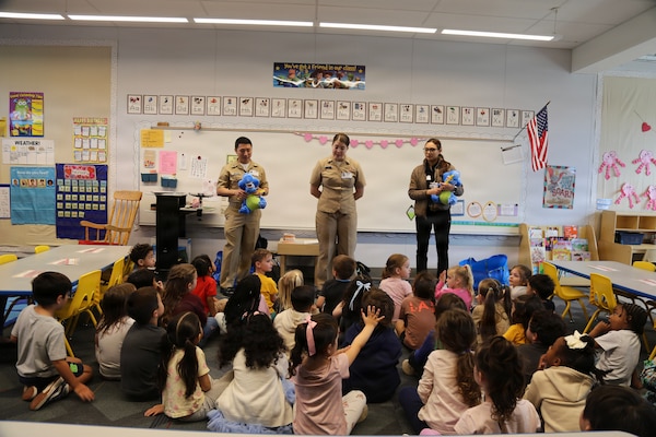Dentists and hygienists from Naval Health Clinic Lemoore visited two elementary schools on Naval Air Station Lemoore to teach children the importance of dental hygiene. Lt. Hannah Mills, Lt. Tri Nguyen, Lt. Dikran Diarian and dental hygienist Brenda Guerzon presented oral health education to students from preschool through third grade at Neutra Elementary School on Feb. 25 and Akers School on Feb. 27.