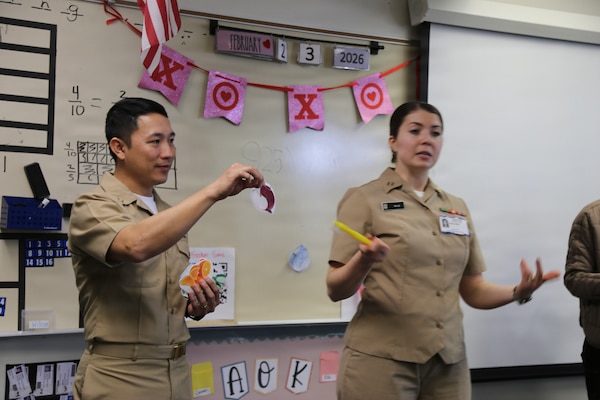Dentists and hygienists from Naval Health Clinic Lemoore visited two elementary schools on Naval Air Station Lemoore to teach children the importance of dental hygiene. Lt. Hannah Mills, Lt. Tri Nguyen, Lt. Dikran Diarian and dental hygienist Brenda Guerzon presented oral health education to students from preschool through third grade at Neutra Elementary School on Feb. 25 and Akers School on Feb. 27.