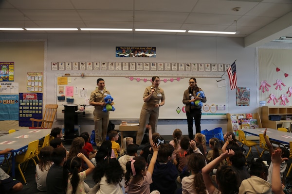 Dentists and hygienists from Naval Health Clinic Lemoore visited two elementary schools on Naval Air Station Lemoore to teach children the importance of dental hygiene. Lt. Hannah Mills, Lt. Tri Nguyen, Lt. Dikran Diarian and dental hygienist Brenda Guerzon presented oral health education to students from preschool through third grade at Neutra Elementary School on Feb. 25 and Akers School on Feb. 27.