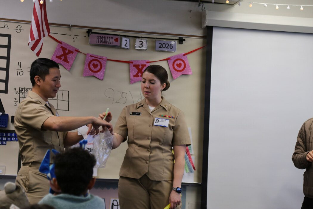 Dentists and hygienists from Naval Health Clinic Lemoore visited two elementary schools on Naval Air Station Lemoore to teach children the importance of dental hygiene. Lt. Hannah Mills, Lt. Tri Nguyen, Lt. Dikran Diarian and dental hygienist Brenda Guerzon presented oral health education to students from preschool through third grade at Neutra Elementary School on Feb. 25 and Akers School on Feb. 27.