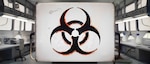 Biohazard symbol inside a high-containment lab