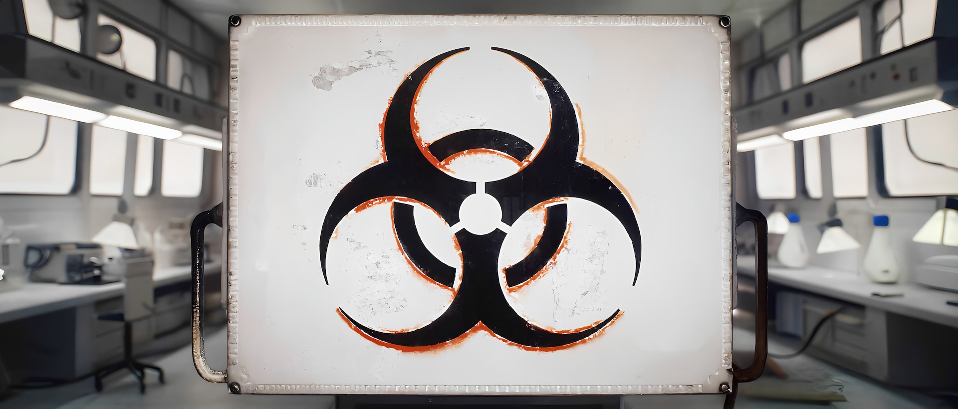 Biohazard symbol inside a high-containment lab