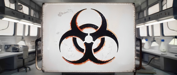 Biohazard symbol inside a high-containment lab