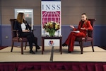 Dr. Denise Natali (left) and Dr. Mahsa Rouhi (right) sit opposite of each other during an INSS National Security Talk.
