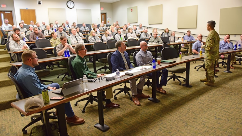 Lt. Col. Guillermo Guandique, U.S. Army Corps of Engineers Nashville District commander, addresses the district’s park rangers March 10, 2026, ahead of the recreation season during the annual Park Ranger Workshop at Chattanooga State Community College in Chattanooga, Tennessee. (USACE Photo by Lee Roberts)