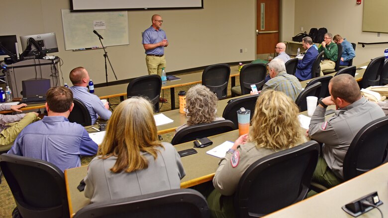 Tim Fudge, U.S. Army Corps of Engineers Nashville District Operations Division chief, provides updates to the park rangers community of practice March 10, 2026, ahead of the recreation season during the annual Park Ranger Workshop at Chattanooga State Community College in Chattanooga, Tennessee. (USACE Photo by Lee Roberts)