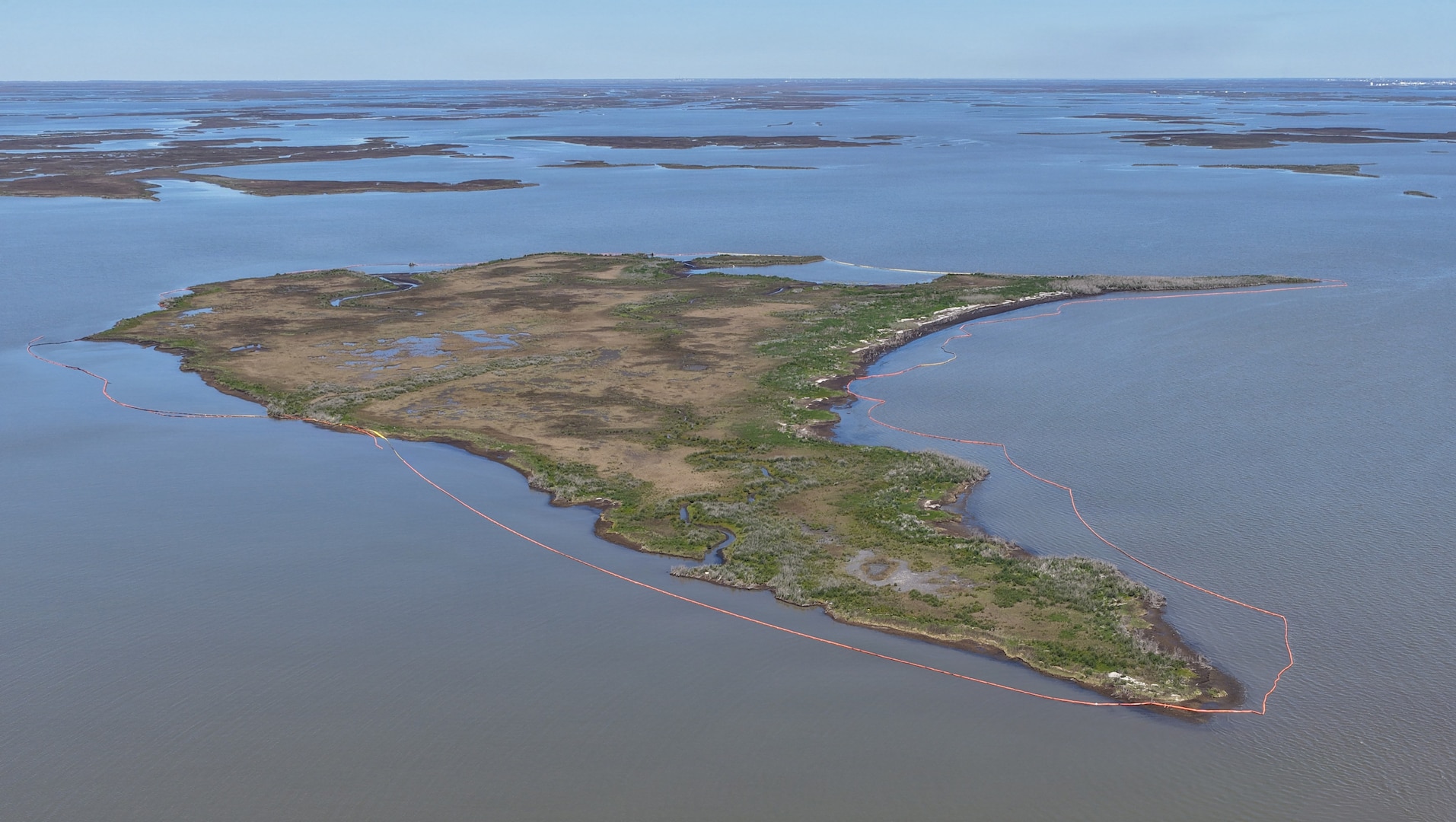 Protective and collection boom is deployed in areas impacted by Gulf oil spill.