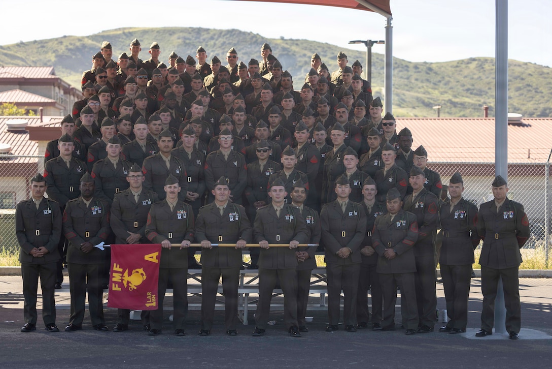U.S. Marines with Battalion Landing Team 2/4 pose for a photo following the BLT 2/4 composite ceremony at Marine Corps Base Camp Pendleton, California, March 12, 2026. The ceremony was held to recognize the battalion’s transition to a battalion landing team and subsequent composite under the 13th Marine Expeditionary Unit, I Marine Expeditionary Force. (U.S. Marine Corps photo by Cpl. Mary R. Jenni)