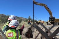 U.S. Army Corps of Engineers South Pacific Border Task Force installs the first border barrier panel at the National Defense Area One, or NDA-1, project site March 3 near Antelope Wells, New Mexico. The NDA-1 project consists of installation of up to six miles of new permanent border barrier with access gates, patrol roadways and access improvements. USACE is installing border barriers along the southern border of the U.S. at the direction of the U.S. Army by the Secretary of War, in response to the presidential national emergency declaration, dated Jan. 20, 2025, authorizing the use of Section 2808 of Title 10, U.S. Code. (No one in this image crossed the international border)