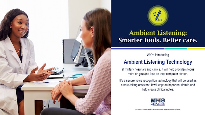 Ambient listening is an advanced and secure technology that acts like a private assistant for providers. It automatically and confidentially writes notes from the conversation, allowing providers to engage more directly with the patient, resulting in a more personalized experience.