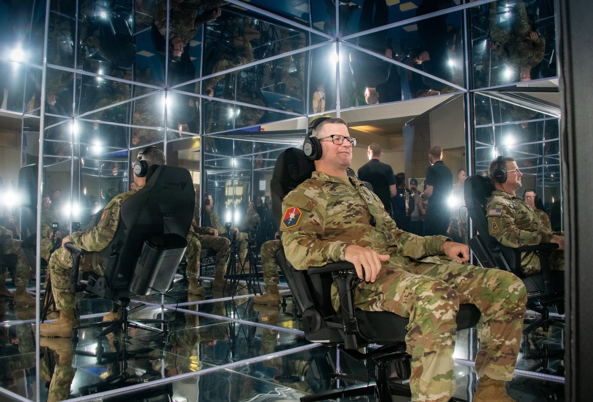 Col. Andrew “Andy” Dermanoski, commander of Space Base Delta 3, tests the U.S. Space Force MindGym during the grand opening at Los Angeles Air Force Base, Calif., Dec. 18, 2024. (U.S. Space Force photo by Van Ha)