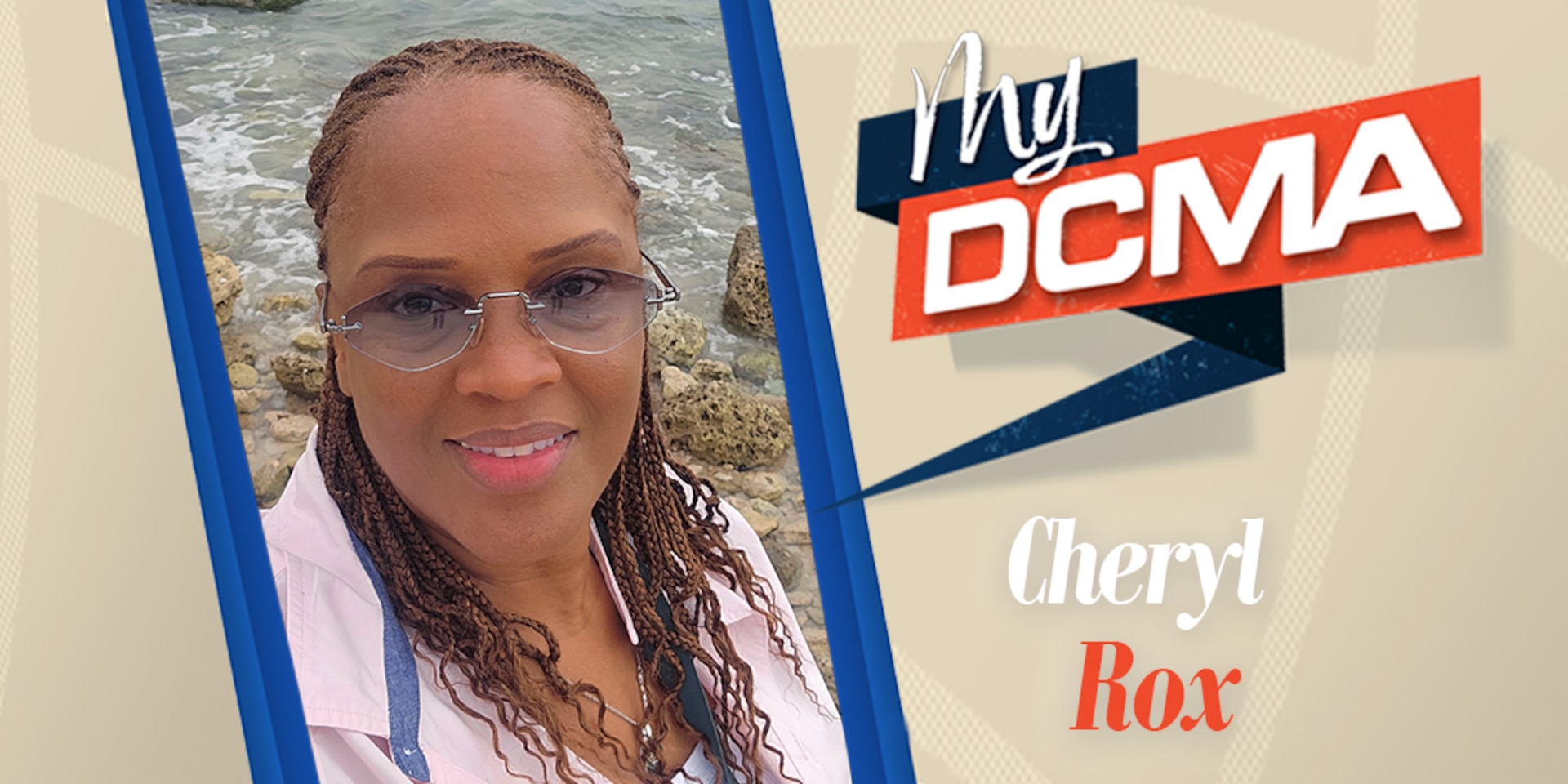 Woman in a selfie accompanied by My DCMA graphic