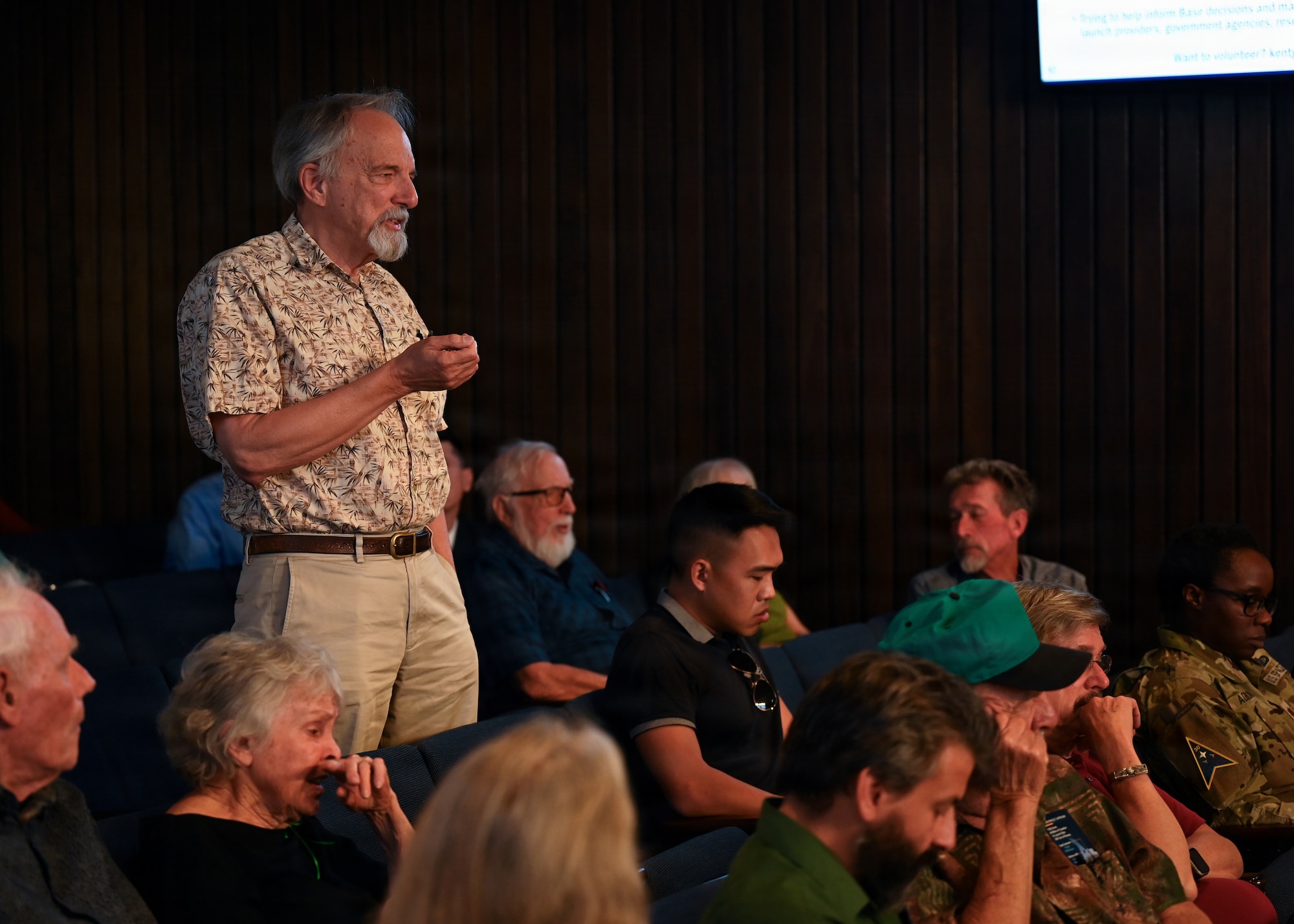 U.S. Space Force Col. James T. Horne III, Space Launch Delta 30 commander and Dr. Kent Gee, Brigham Young University physics professor and lead researcher for the Department of the Air Force ECOBOOM program addressed community members during a Vandenberg Mission Update speaker series event in Santa Barbara, Calif., March 17, 2026. The briefing provided updates on increased launch activity at Vandenberg Space Force Base and included discussion on sonic boom research, environmental monitoring efforts, and the base’s role in national security space operations.